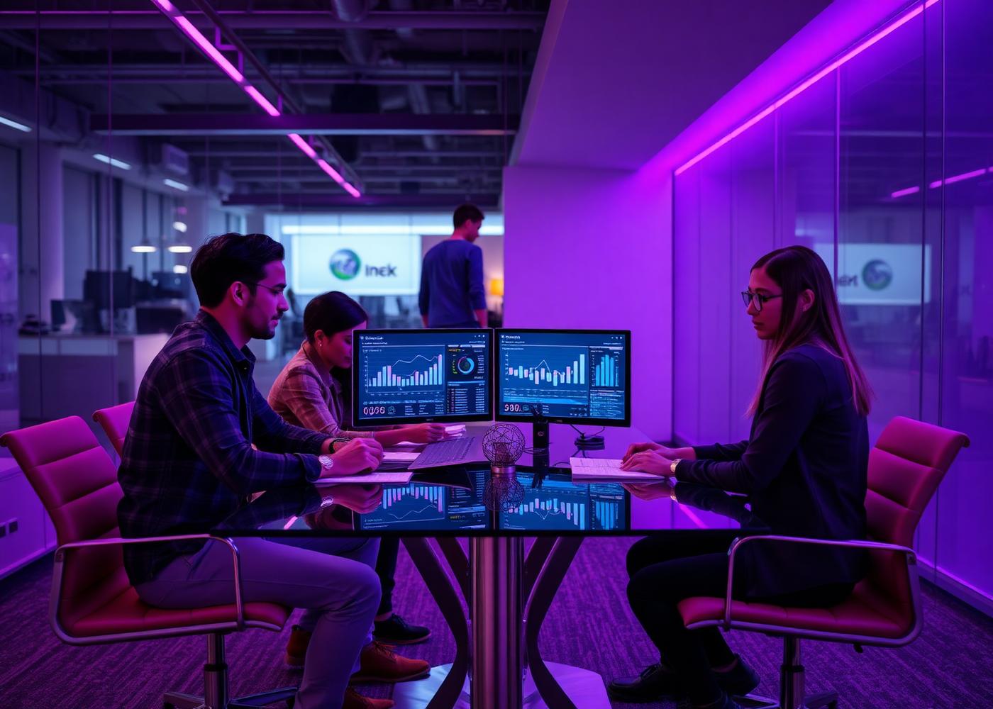 ROI Revolutions strategists reviewing marketing analytics dashboards together